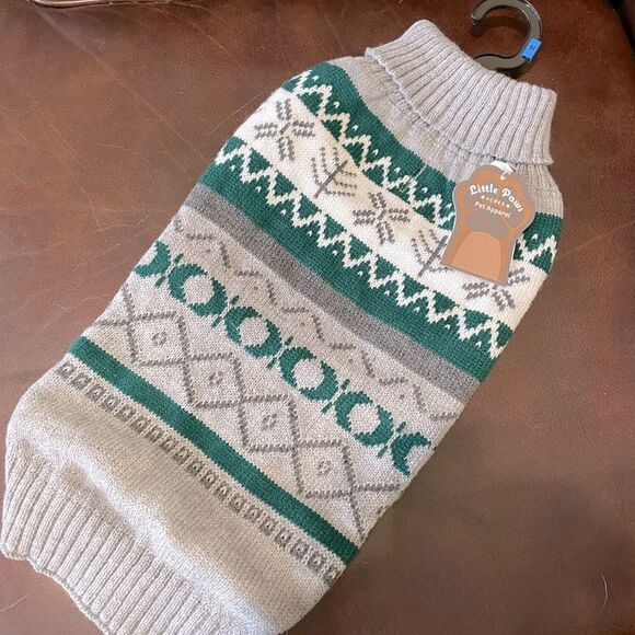 Nordic Fair Isle Green Gray Dog Pet Sweater M - Picture 1 of 3